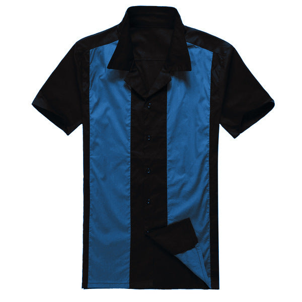 New color-block patchwork men's shirt, street punk hip-hop style, European and American retro men's topwear.