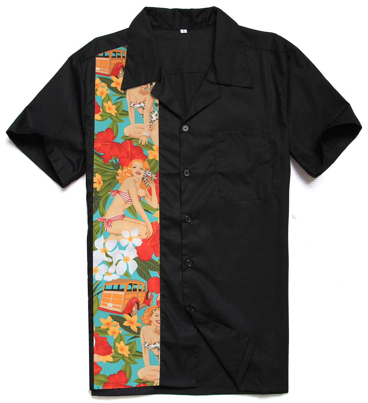 Retro cotton beach girl men's patchwork shirt original design