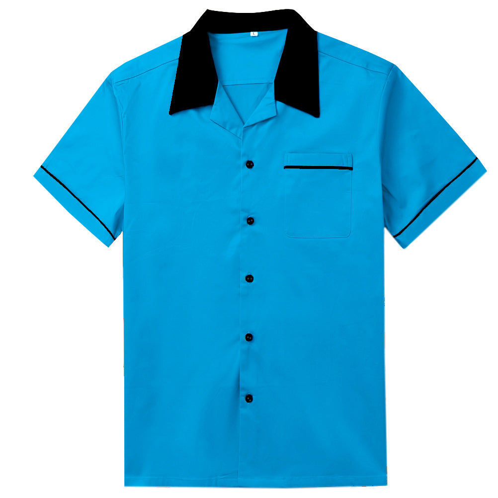 Summer new men's cotton shirt with a single breasted collar