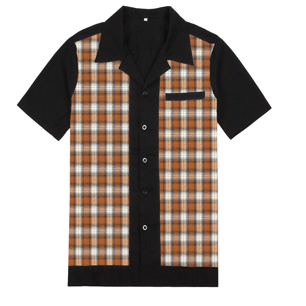Original plaid collar loose short sleeved versatile shirt cotton British plaid shirt