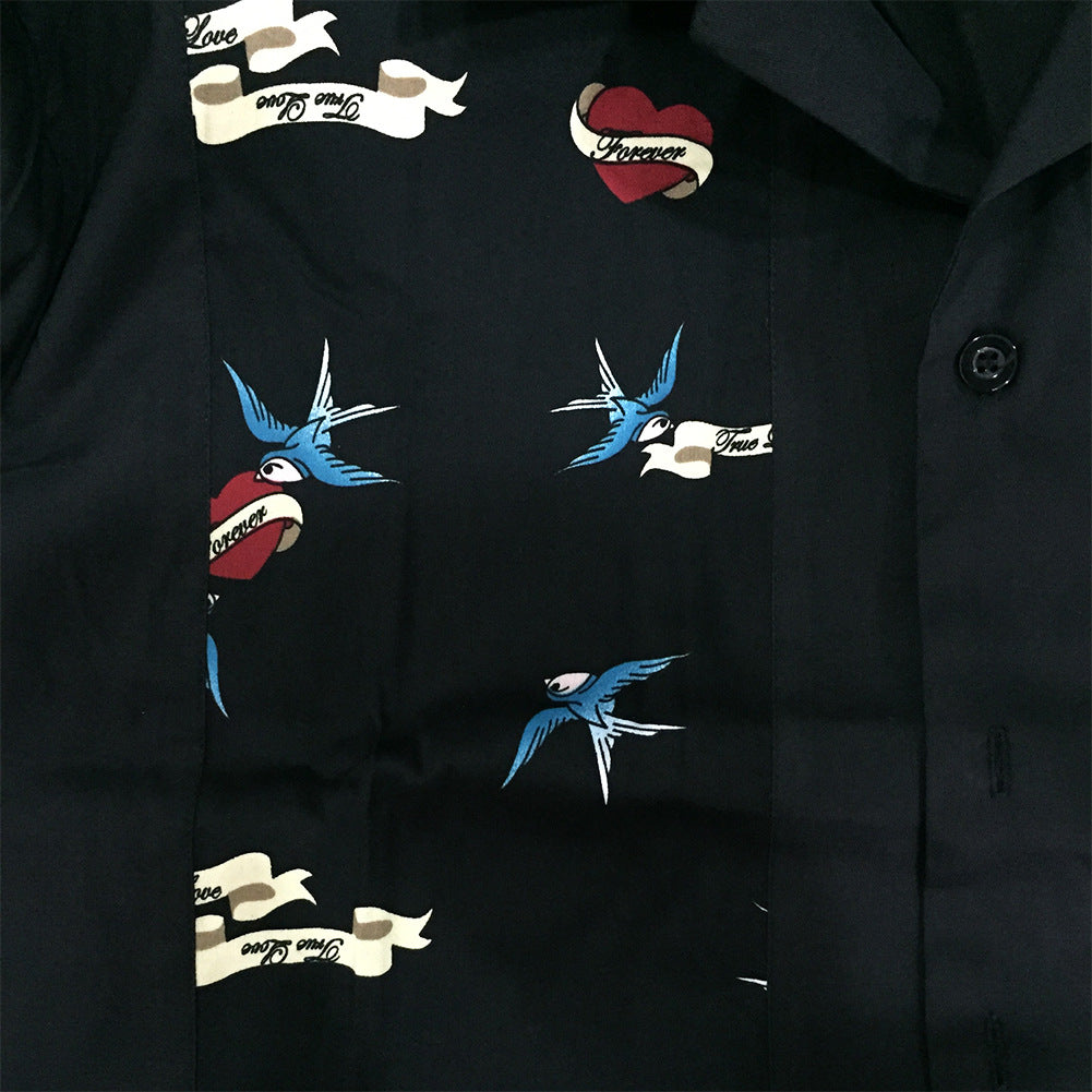 Punk Retro Short Sleeve Top Swallow Love Splicing Shirt
