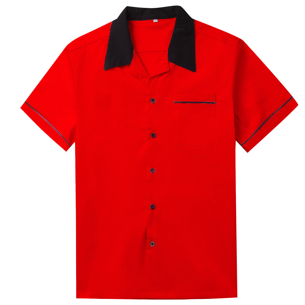 Hot selling red hip-hop punk lapel short sleeved men's shirt original design