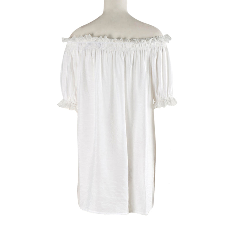 In stock&Dropshipping Popular cotton linen off the shoulder puff sleeve short tops in white. Wholesale is supported.