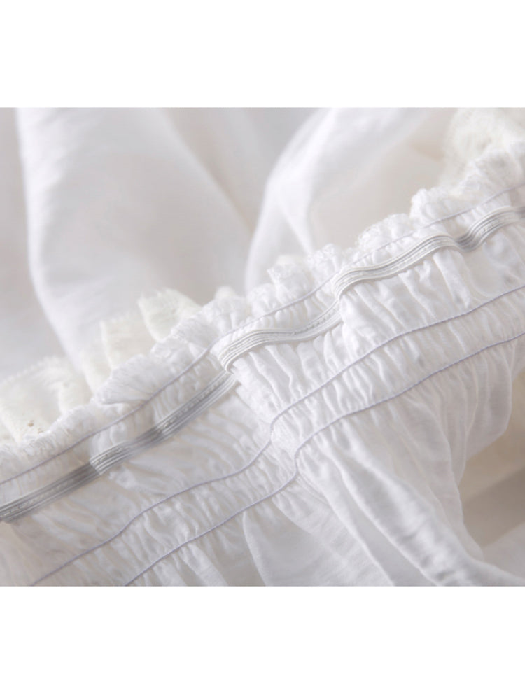 Tencel - cotton white breathable long - sleeved 1950s - 1960s Style Off - Shoulder Cotton Peasant Blouses