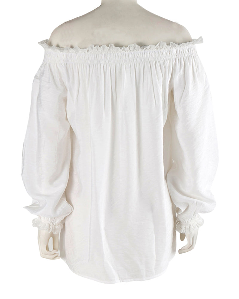 Tencel - cotton white breathable long - sleeved 1950s - 1960s Style Off - Shoulder Cotton Peasant Blouses