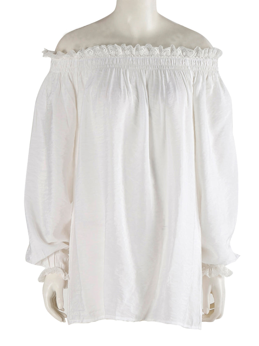 Tencel - cotton white breathable long - sleeved 1950s - 1960s Style Off - Shoulder Cotton Peasant Blouses