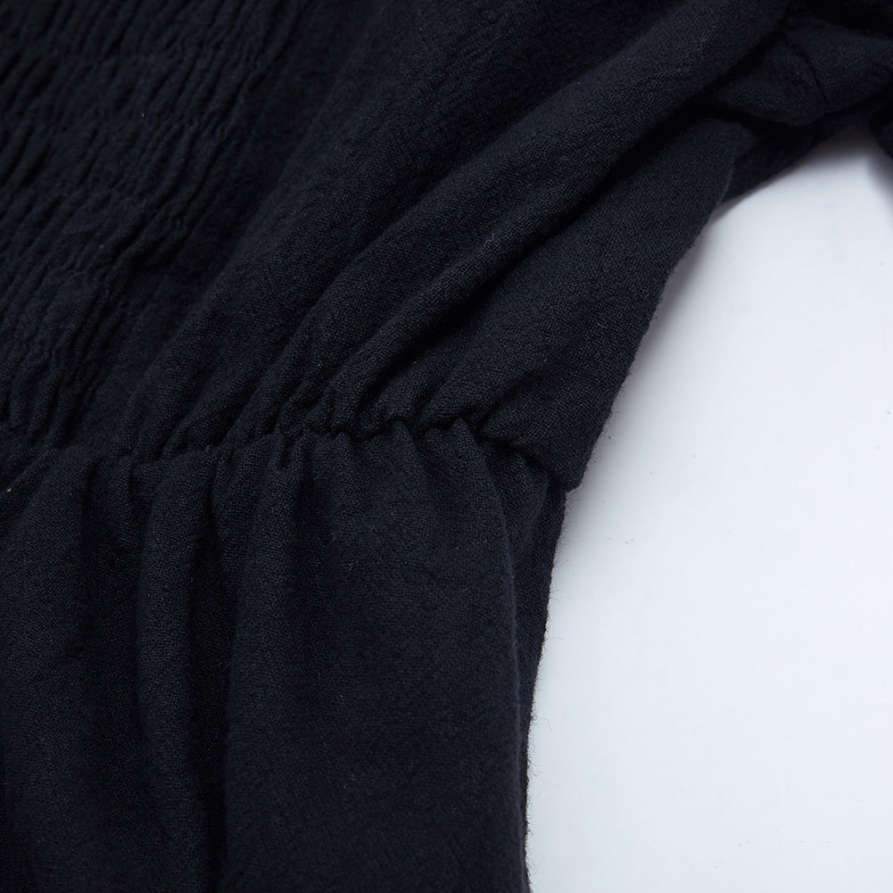 Must - Have Gothic Short - Sleeved Blousess: Square Neckline, Shirred Detail & Asymmetric Hem for Mysterious Style