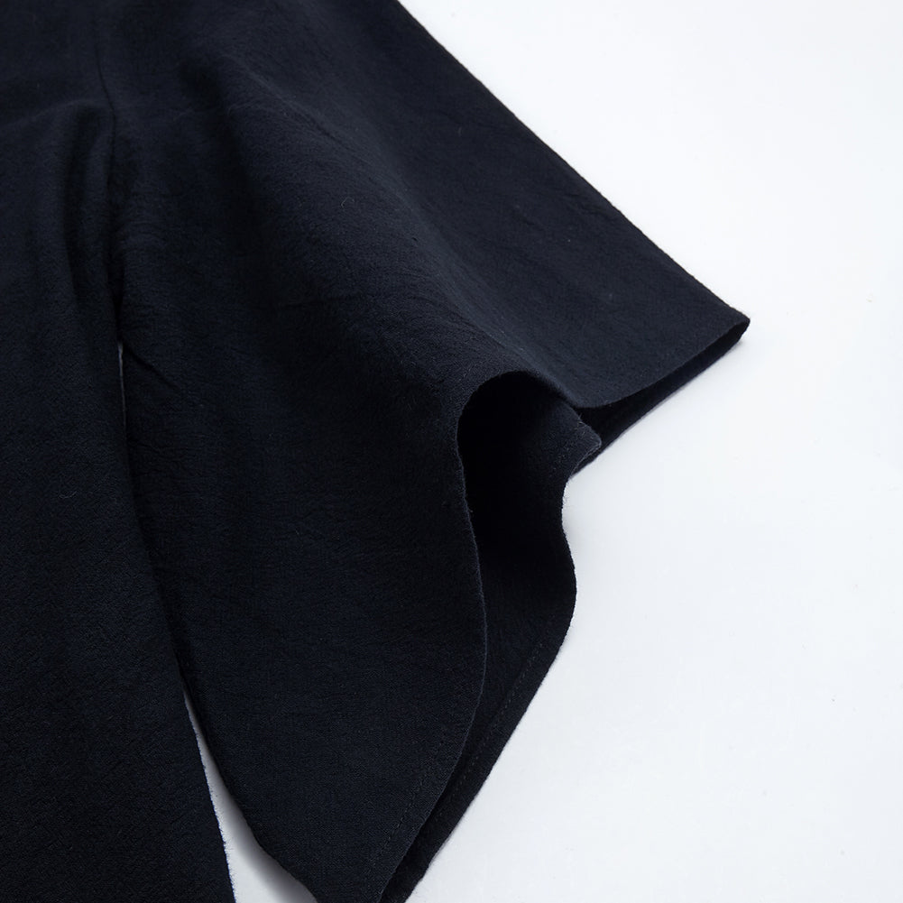 Must - Have Gothic Short - Sleeved Blousess: Square Neckline, Shirred Detail & Asymmetric Hem for Mysterious Style