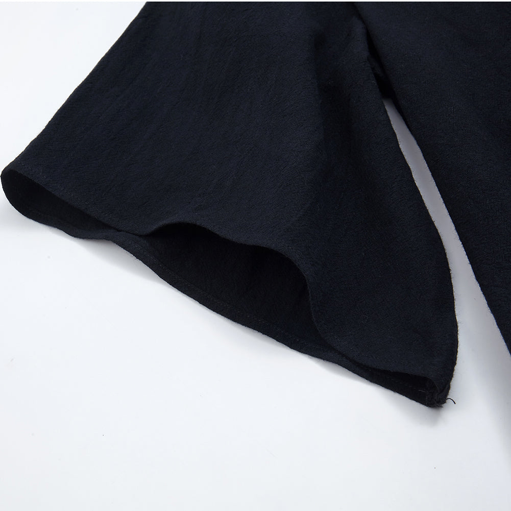 Must - Have Gothic Short - Sleeved Blousess: Square Neckline, Shirred Detail & Asymmetric Hem for Mysterious Style