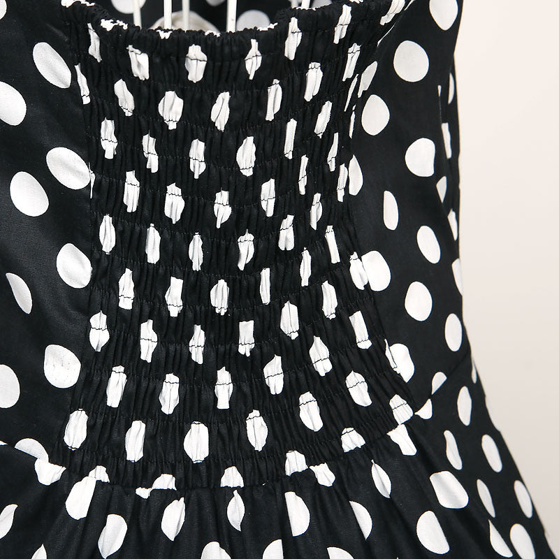 Black & White Polka Dot Halter Neck Fit & Flare Dress with Contrast Sash - Retro Vintage Style Party Cocktail Dress
