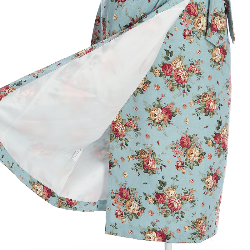 Wholesale Offer: 1950s - 1960s Retro - Style Light Blue Floral Cotton Dresses