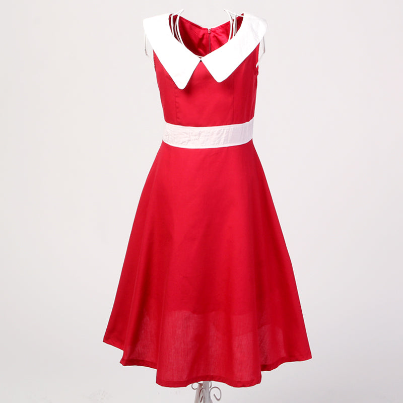 Quick Sale! Trendy Red Sleeveless Dress with Charming Peter Pan Colla