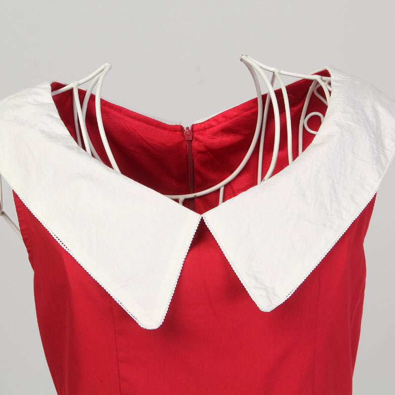 Quick Sale! Trendy Red Sleeveless Dress with Charming Peter Pan Colla