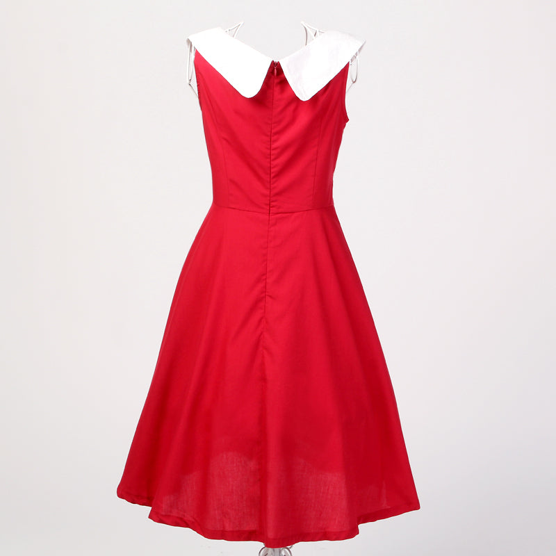 Quick Sale! Trendy Red Sleeveless Dress with Charming Peter Pan Colla