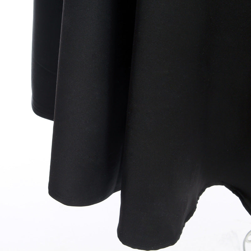 Hot Sale! Vintage - inspired Black Shirt Dress with Belted Waist and Cuffed Short Sleeves