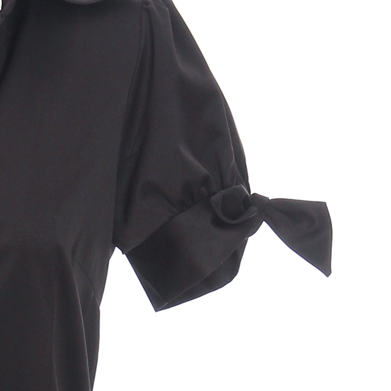 Hot Sale! Vintage - inspired Black Shirt Dress with Belted Waist and Cuffed Short Sleeves