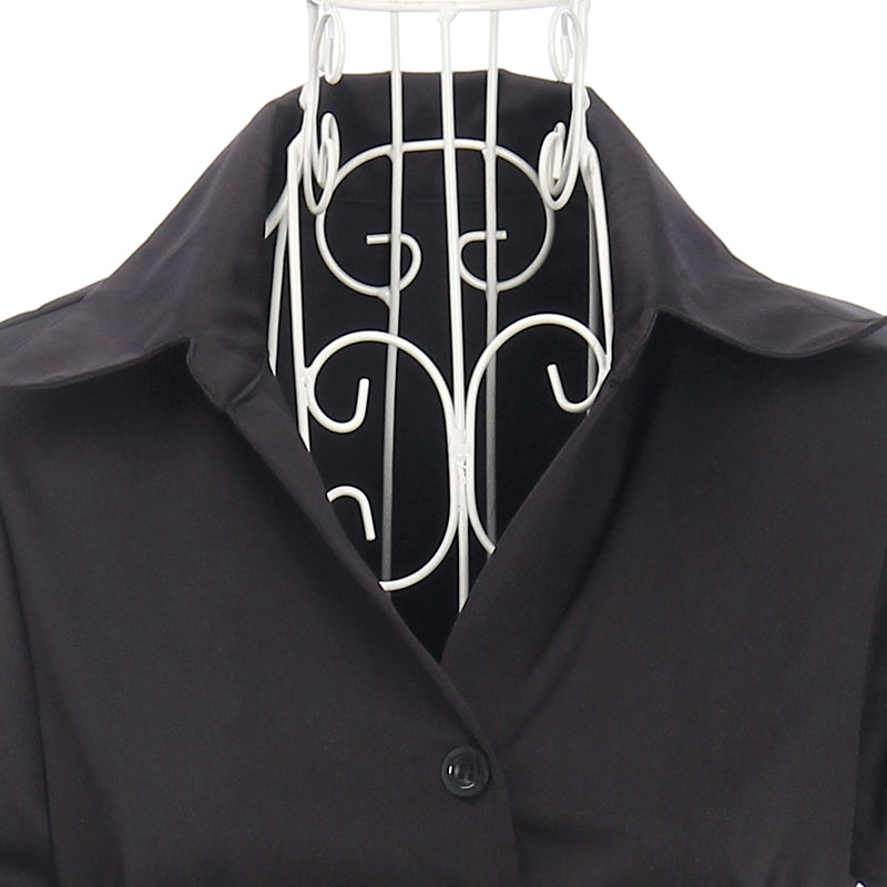 Hot Sale! Vintage - inspired Black Shirt Dress with Belted Waist and Cuffed Short Sleeves