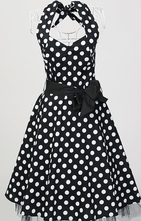 Best - Seller! Retro Polka - Dot Halter Dress with Waist - enhancing Belt Wholesale customization