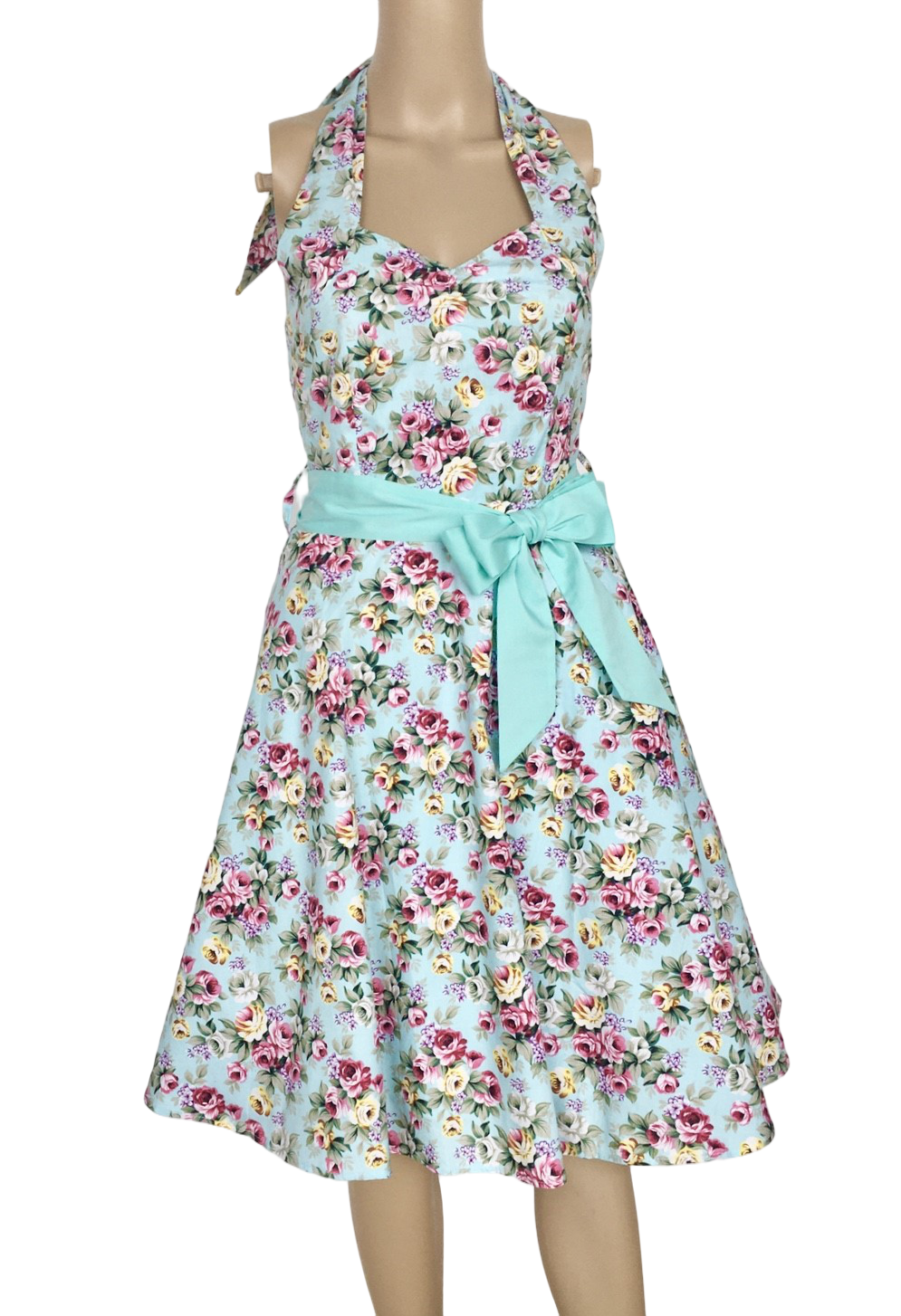 Hot - Selling! European - American Style Plus - Size Halter Floral Dress with Waist Belt - Stylish & Retro for Any Occasion