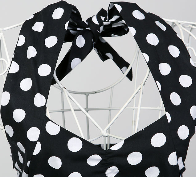 Best - Seller! Retro Polka - Dot Halter Dress with Waist - enhancing Belt Wholesale customization