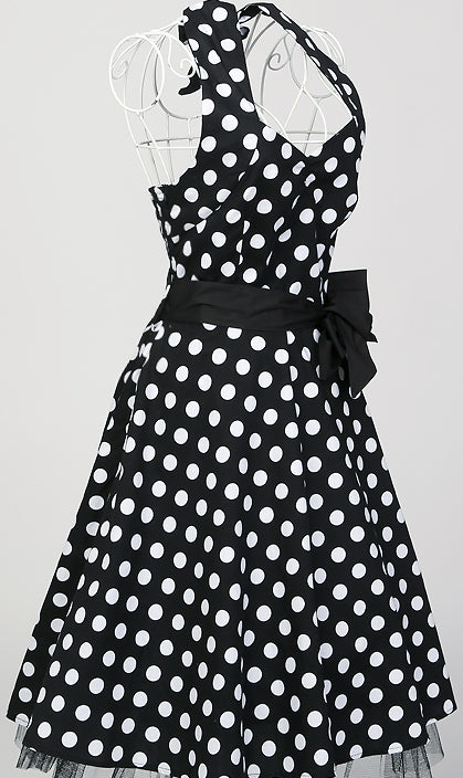 Best - Seller! Retro Polka - Dot Halter Dress with Waist - enhancing Belt Wholesale customization