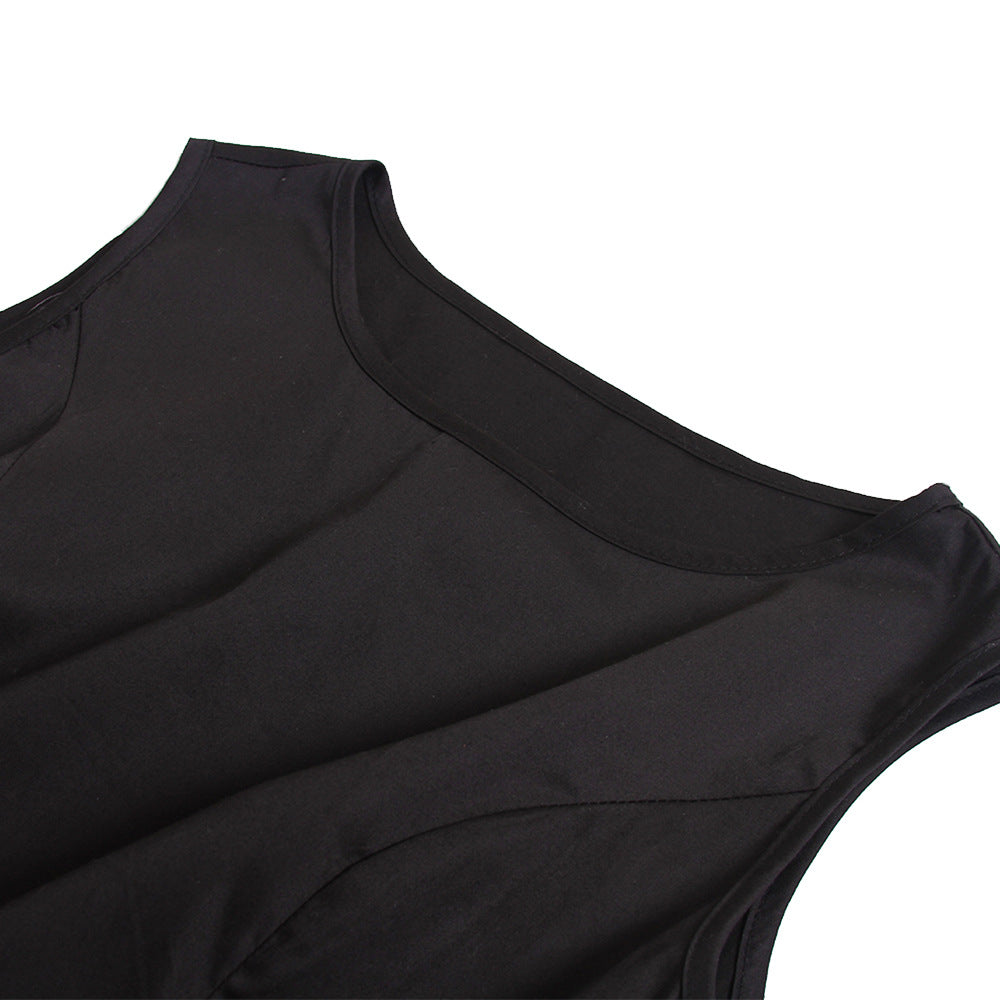 Must - Have! Audrey Hepburn - style High - waisted Flared Vintage Dress in Black Satin