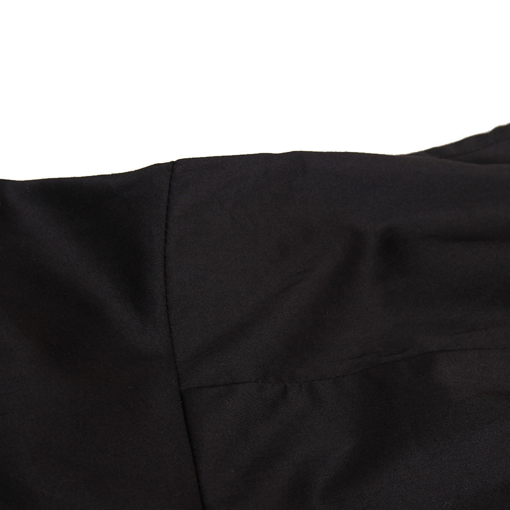 Must - Have! Audrey Hepburn - style High - waisted Flared Vintage Dress in Black Satin