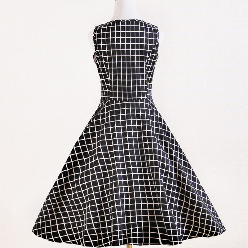 Summer European and American Original Designer Black and White Checkered Flared Dress