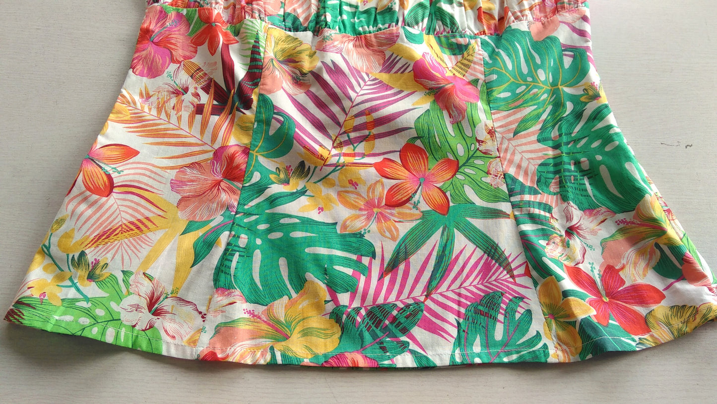 Summer - Inspired Off - Shoulder Short - Sleeved Blouse with Vivid Tropical Floral Prints