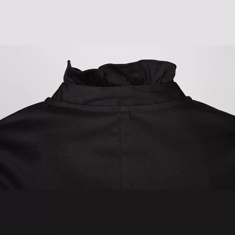 Women's Gothic Ruffle-Neck Button-Up Top: Embrace Dark Victorian-Inspired Elegance