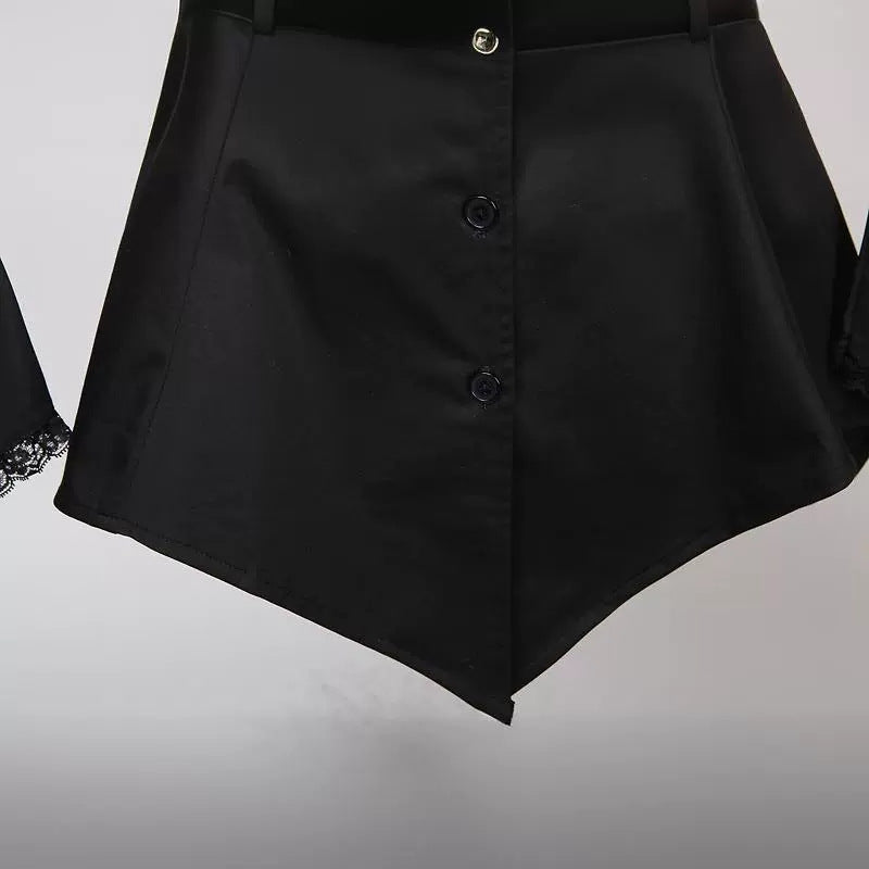 Women's Gothic Ruffle-Neck Button-Up Top: Embrace Dark Victorian-Inspired Elegance