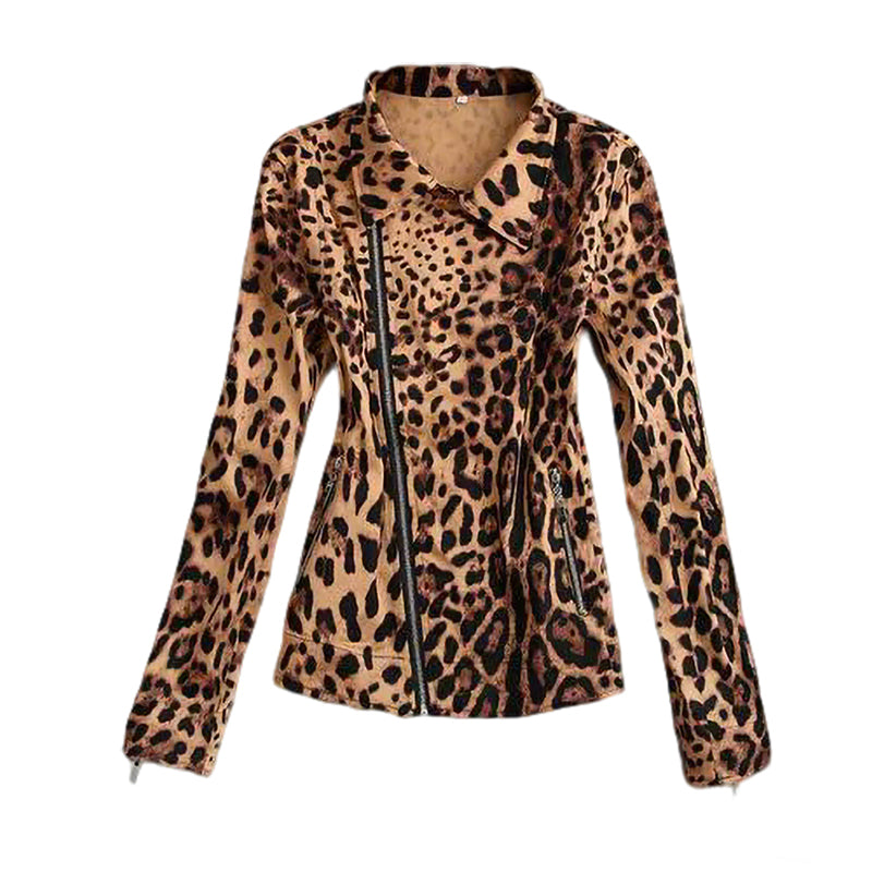 Stylish Women's Plus Size Leopard Zip-Up Jacket – Short, Figure-Flattering, Multi-Zipper Details & Eye-Catching Print – Ideal for Casual & Party Looks, Making a Bold Statement