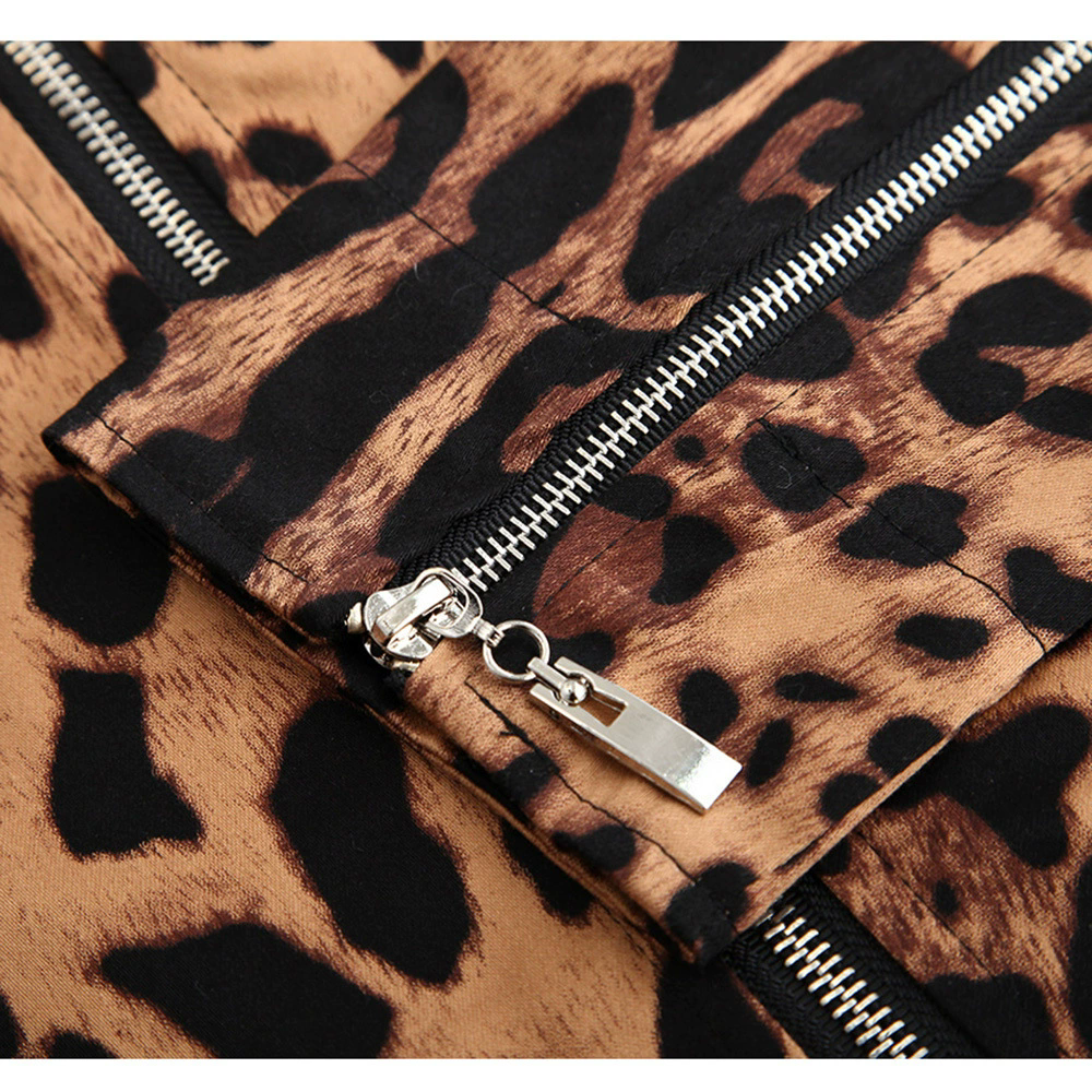 Stylish Women's Plus Size Leopard Zip-Up Jacket – Short, Figure-Flattering, Multi-Zipper Details & Eye-Catching Print – Ideal for Casual & Party Looks, Making a Bold Statement