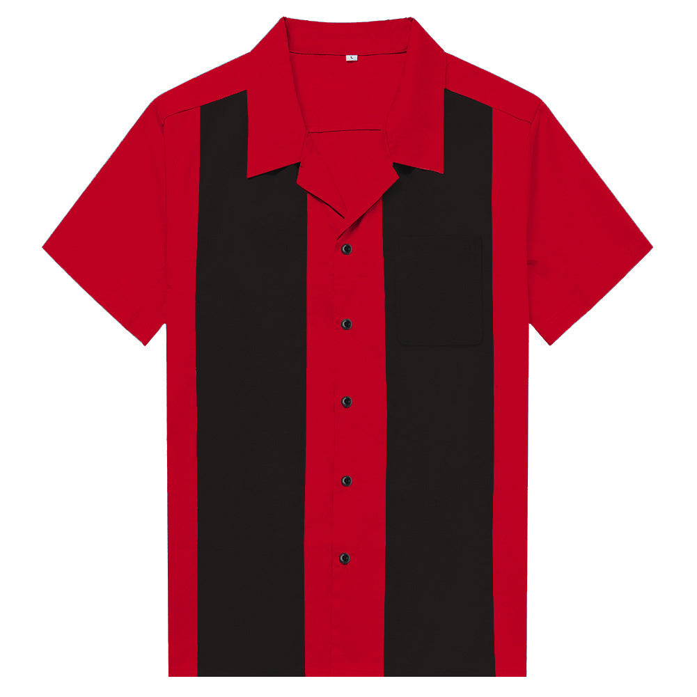 Hot selling plus size men's shirt with red and black patchwork group suit, European and American retro punk workwear factory uniform