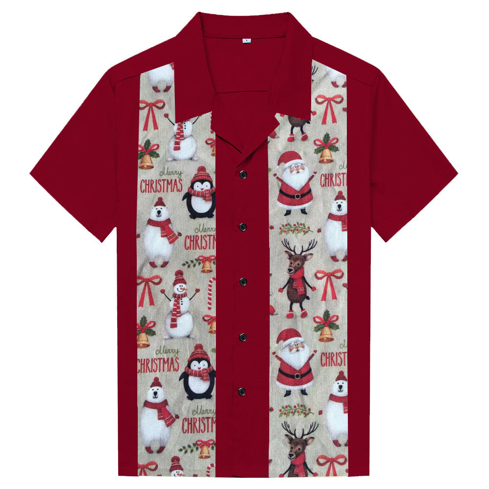 Christmas atmosphere party pocket cotton summer casual short sleeved shirt