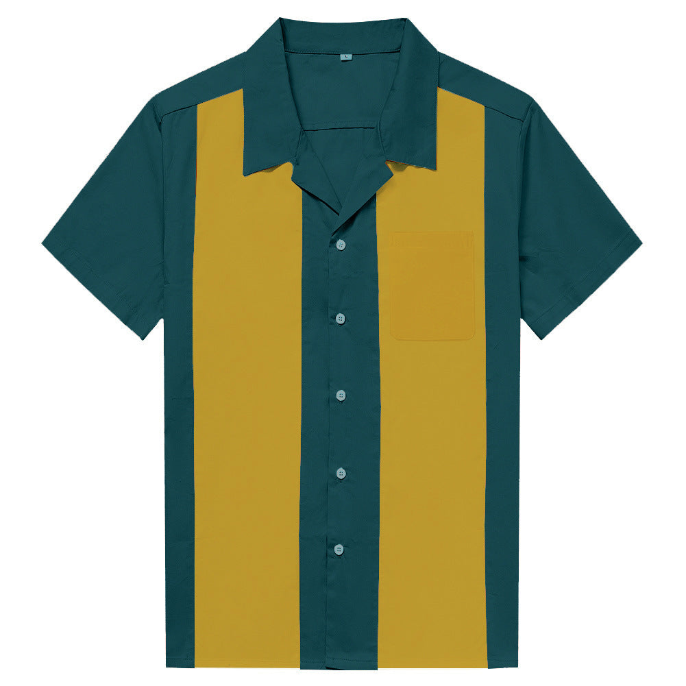 Hot selling plus size men's shirt, blue-green turmeric patchwork group suit, European and American retro punk workwear