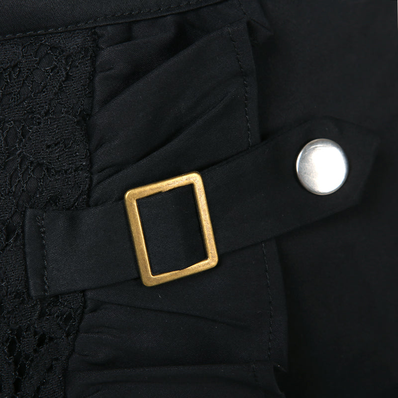 Stopping Skirt! Black Asymmetrical Midi Skirt, a Cool Collision of Lace and Metal