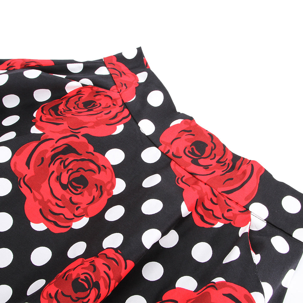 Retro - inspired Black Skirt with Polka Dots and Red Roses, a Must - have for Fashionistas