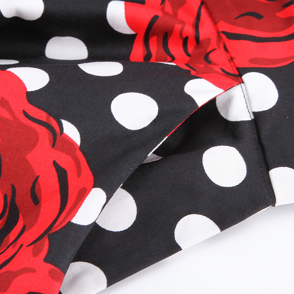 Retro - inspired Black Skirt with Polka Dots and Red Roses, a Must - have for Fashionistas