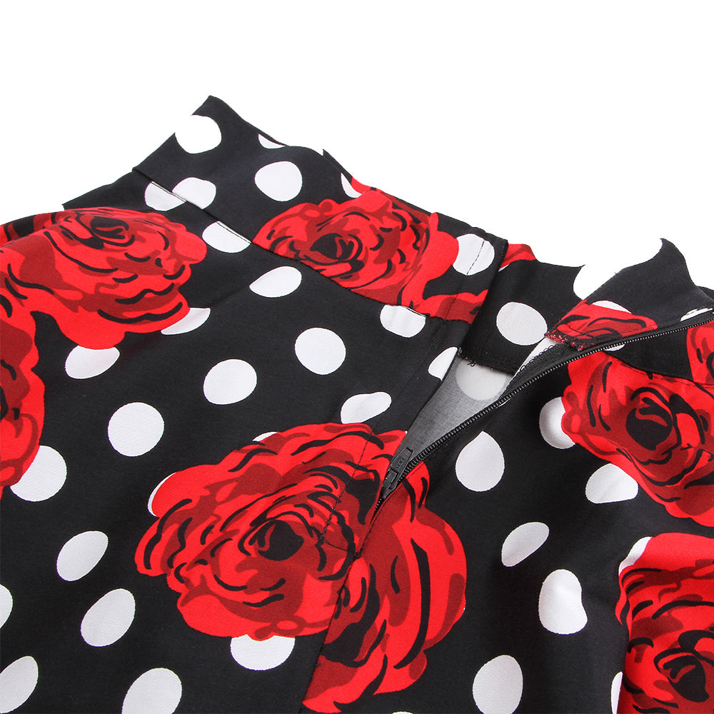 Retro - inspired Black Skirt with Polka Dots and Red Roses, a Must - have for Fashionistas