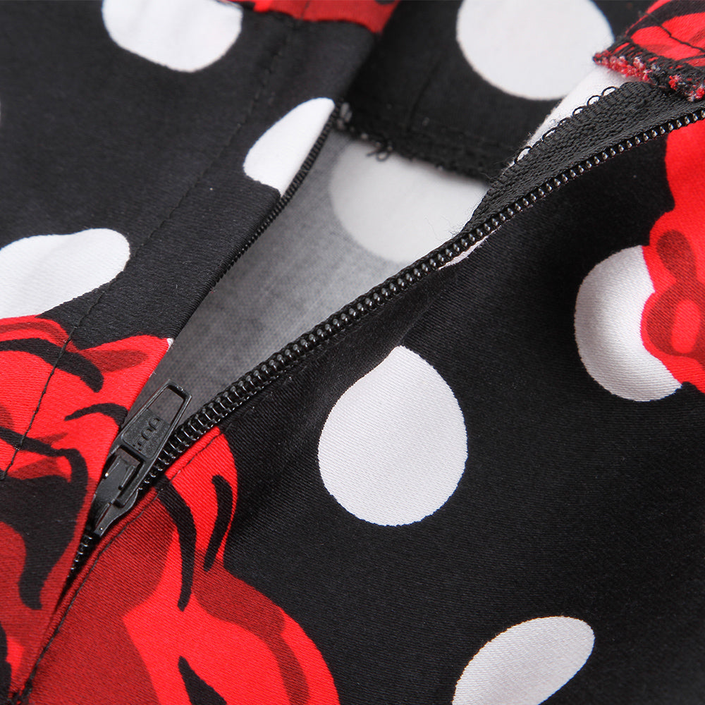 Retro - inspired Black Skirt with Polka Dots and Red Roses, a Must - have for Fashionistas