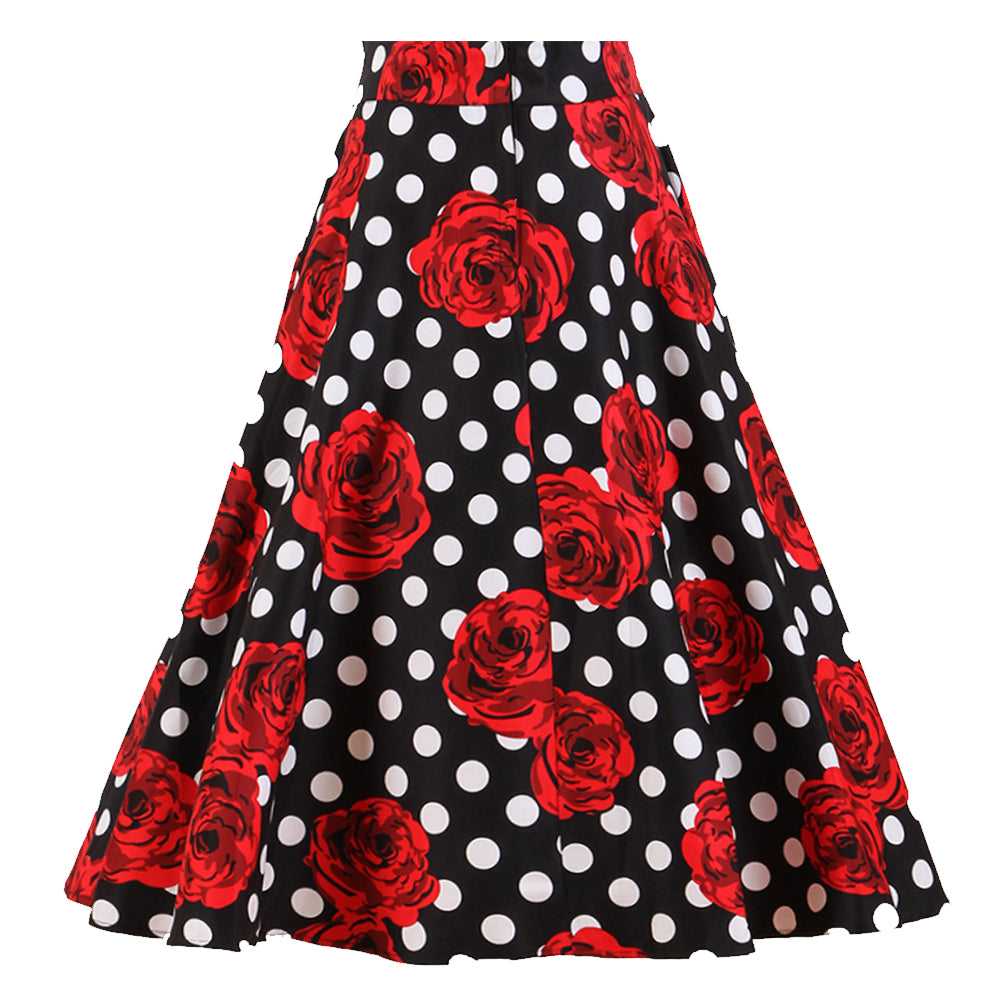 Retro - inspired Black Skirt with Polka Dots and Red Roses, a Must - have for Fashionistas