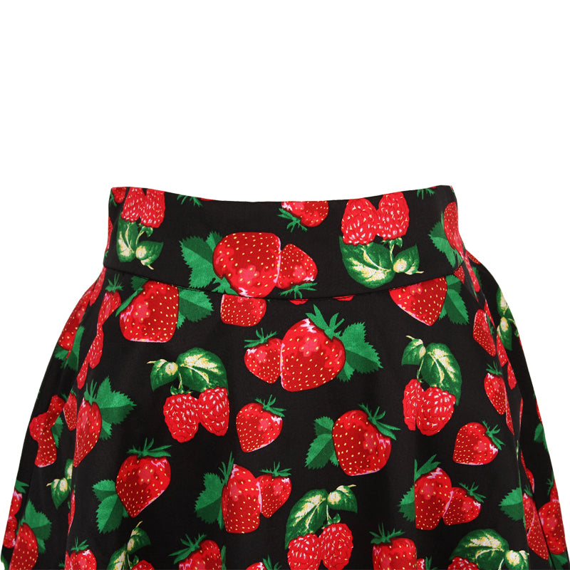 Retro Rockabilly Red Strawberry Print Plus size Large flared Half skirt