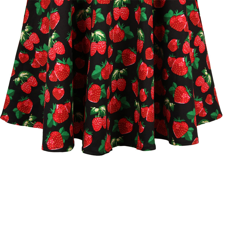 Retro Rockabilly Red Strawberry Print Plus size Large flared Half skirt