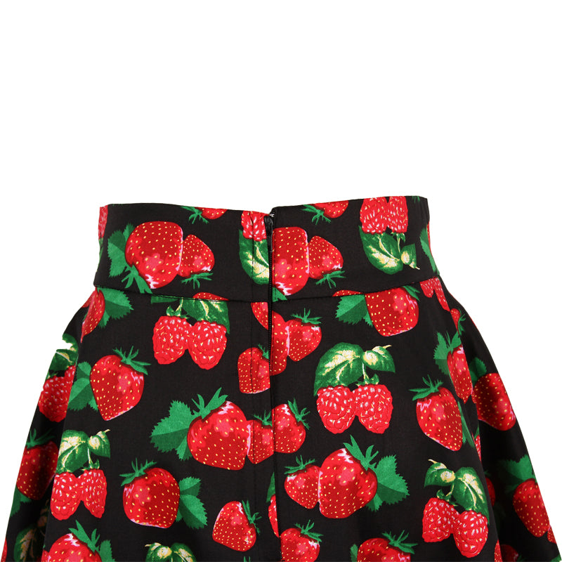 Retro Rockabilly Red Strawberry Print Plus size Large flared Half skirt