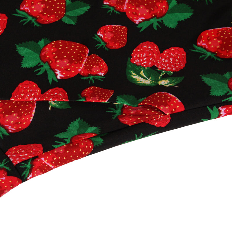 Retro Rockabilly Red Strawberry Print Plus size Large flared Half skirt