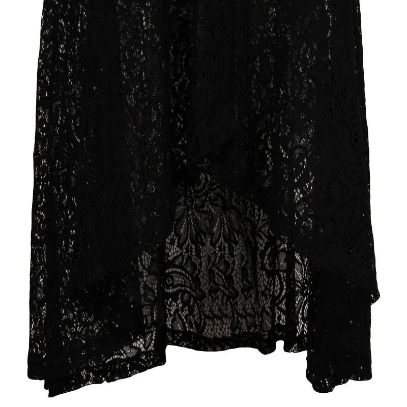 Black Lace Corset Midi Skirt | Gothic Steampunk Asymmetrical Lace Skirt for Women