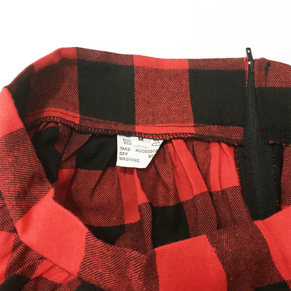 Vintage Plaid Flannel Midi Skirt for Women - Red & Black High - Waisted A - Line Swing Skirt, Versatile & Flattering