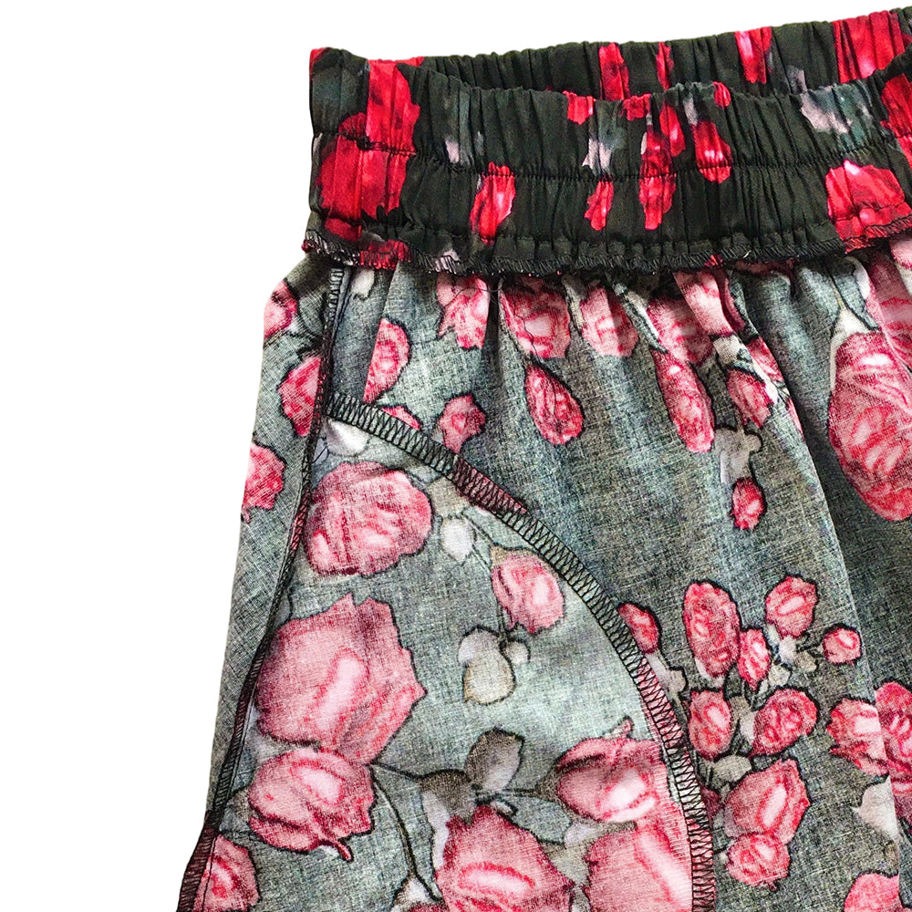 Vintage Red Rose High-Waisted Swing Skirt - Rockabilly Pinup Retro Flared Midi Skirt