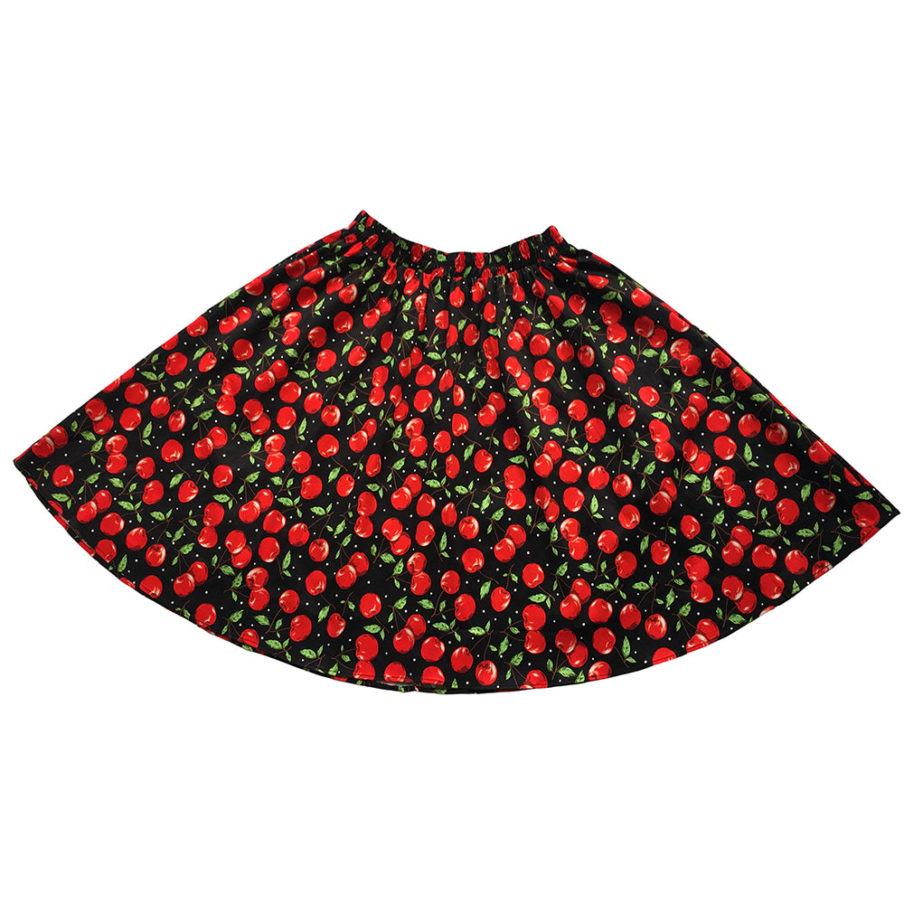 Vintage Red Cherry High-Waisted Swing Skirt - Rockabilly Pinup Retro Flared Midi Skirt
